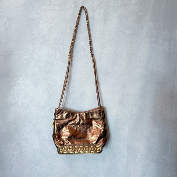 Dawli Vintage Studed Genuine Leather Made In U.S.A.Crossbody Purse Bag Rose Gold - Picture 4 of 12